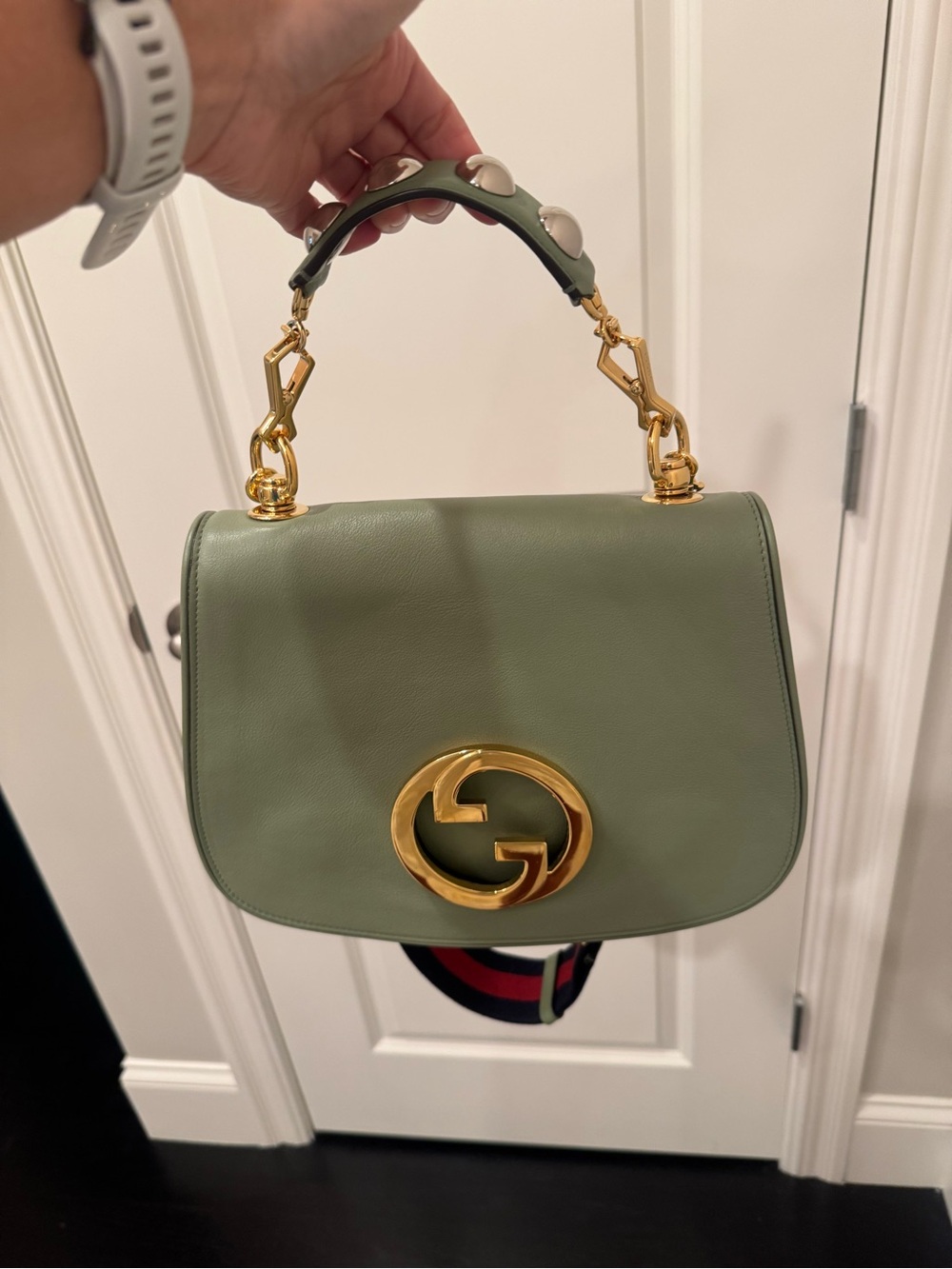 Gucci Blondie Green Leather Shoulder Bag with oversized Gold GG - Picture 15 of 16